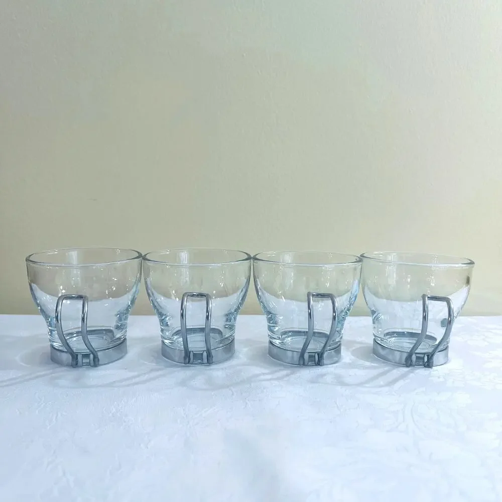 Bormioli Rocco Oslo Italian Glass Coffee Espresso Cups Tempered Metal Handle